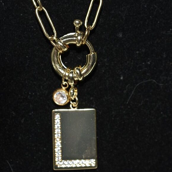 Mint & Lilly Gold Tone 20" Paperclip Chain Rhinestone Initial "L" Y2K Necklace - Picture 2 of 4